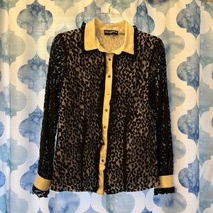 EUC Karl Lagerfeld black lace blouse with ruffle detail size small